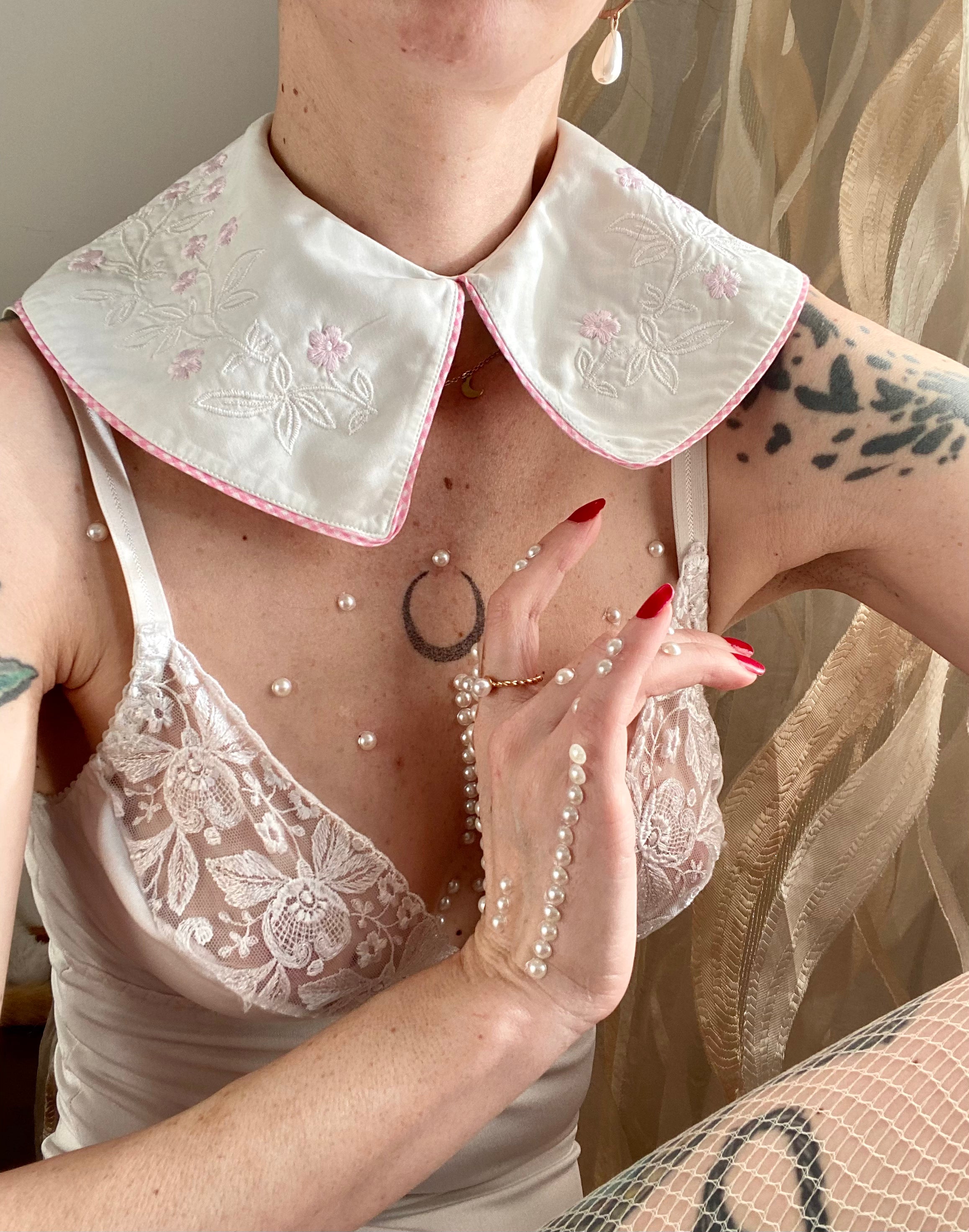 Colletto Peter Pan monta e smonta in cotone fiori