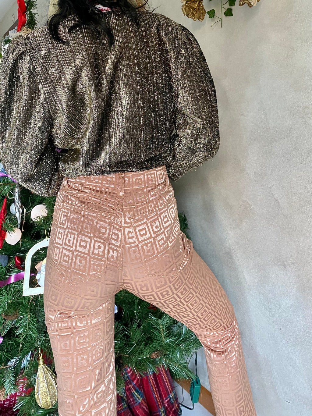 Rocco Barocco pantalone monogram satinato straight