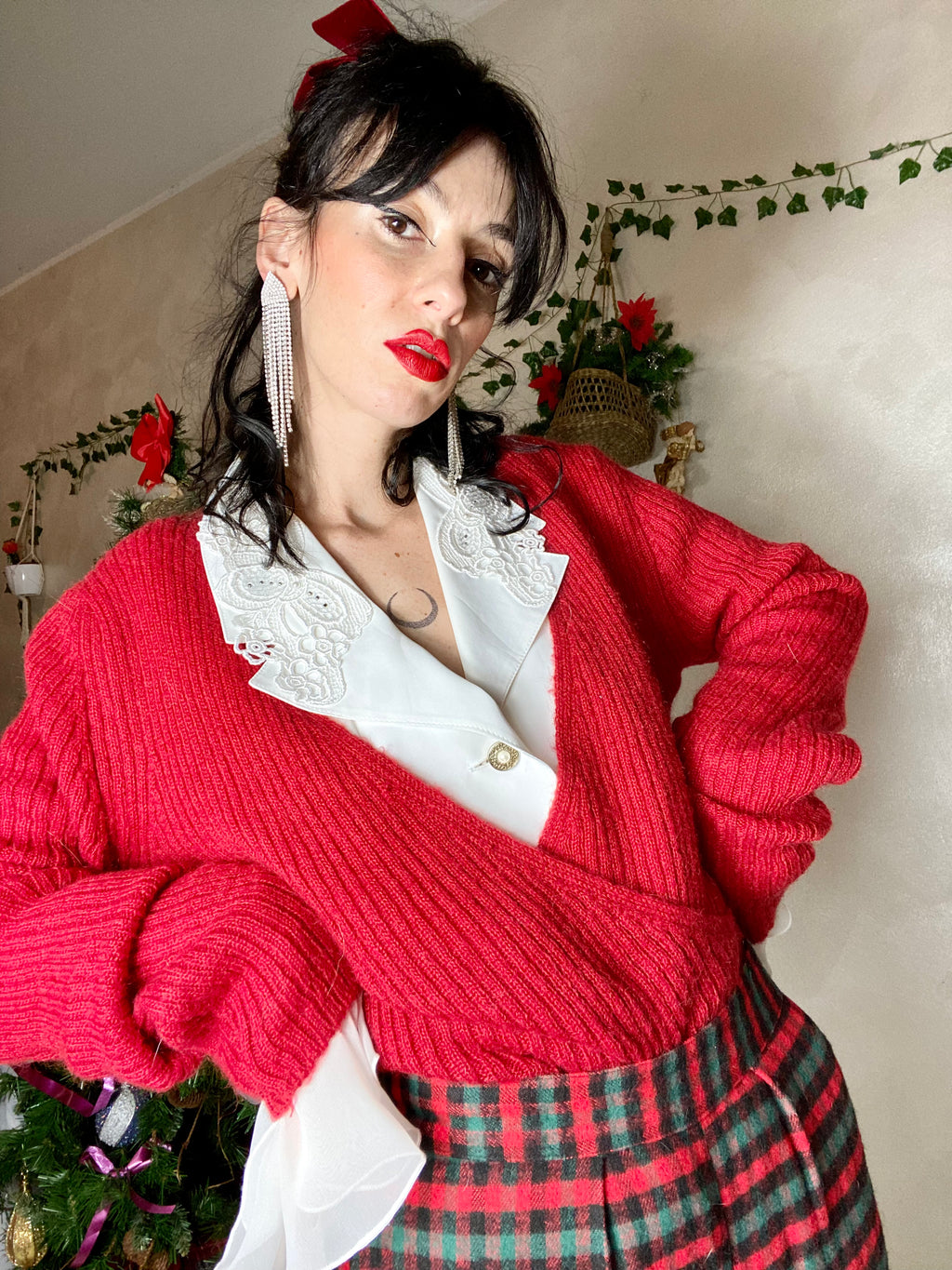 Pullover intrecciato con scollo a V