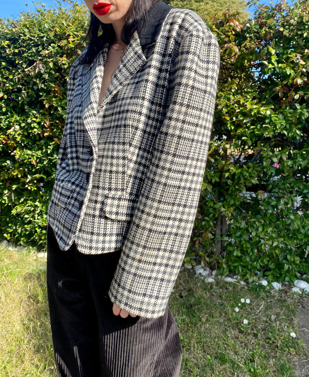 Blazer tartan stile cavallerizza con colletto in velluto
