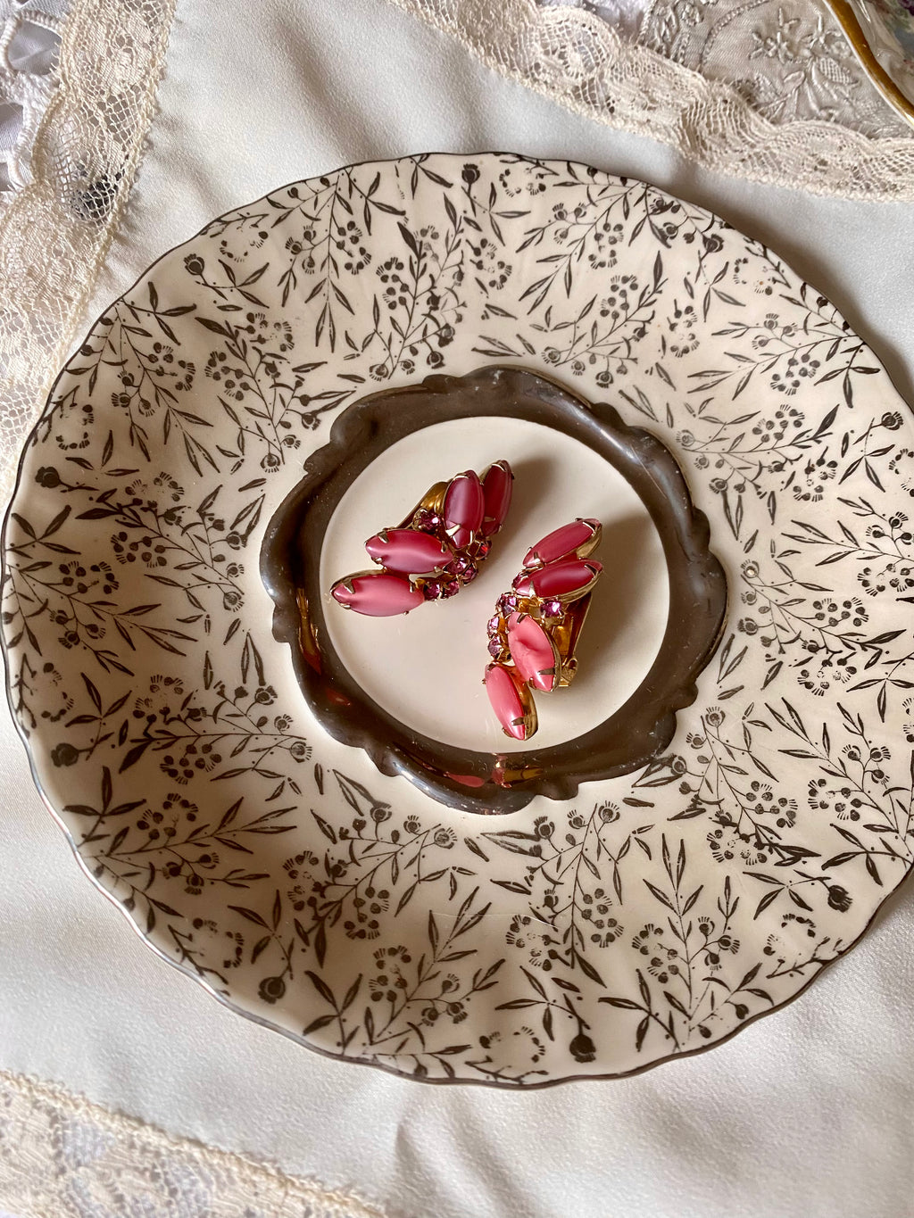 Orecchini rosa anni ‘80 con strass