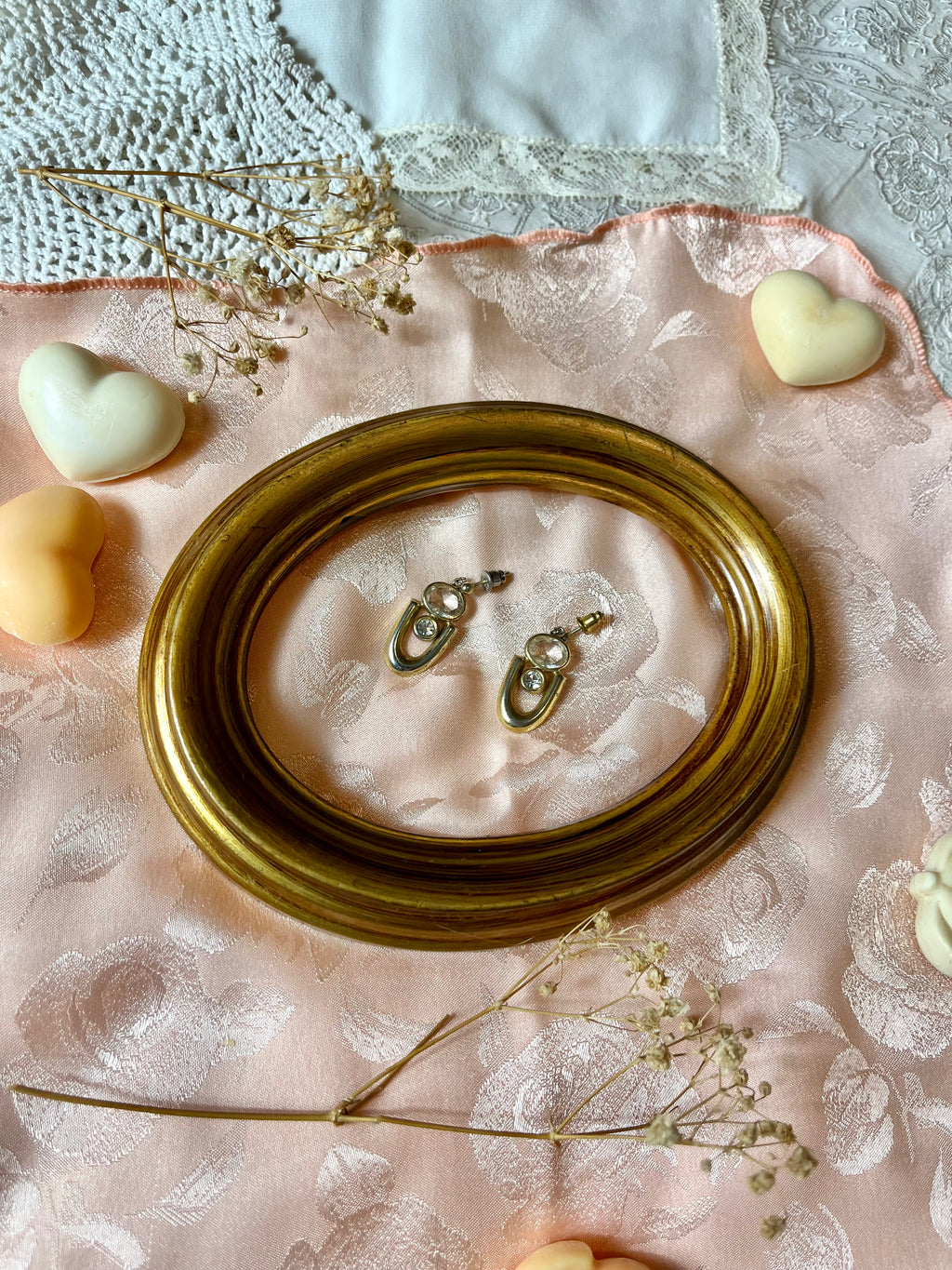 Orecchini dorati con pietra e diamante ‘60s