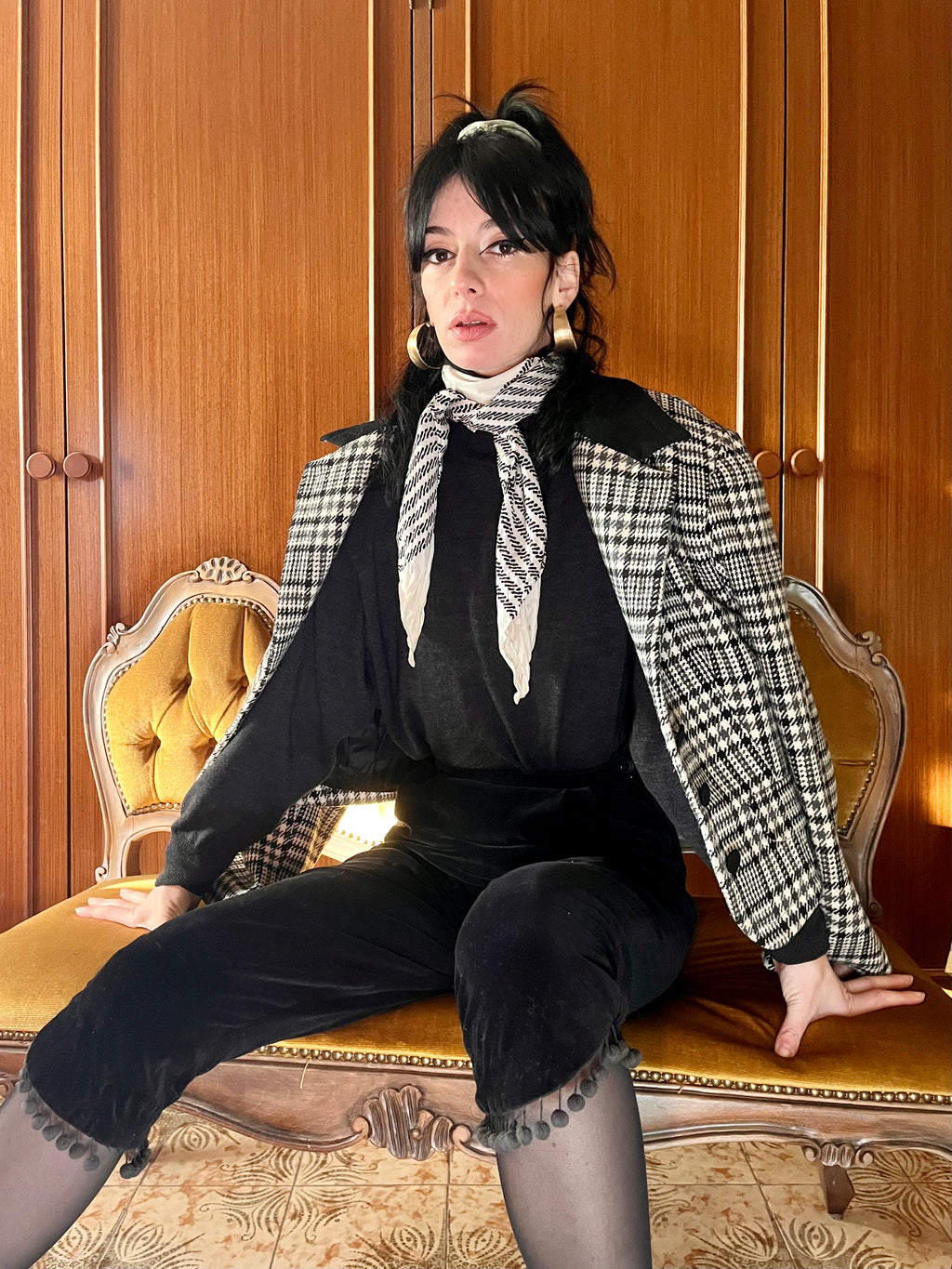 Blazer tartan stile cavallerizza con colletto in velluto