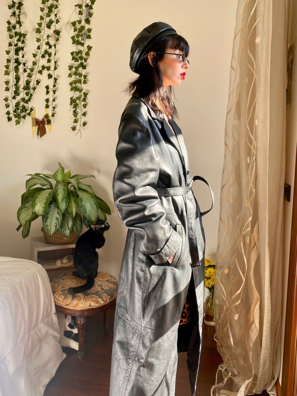 Trench in pelle monopetto