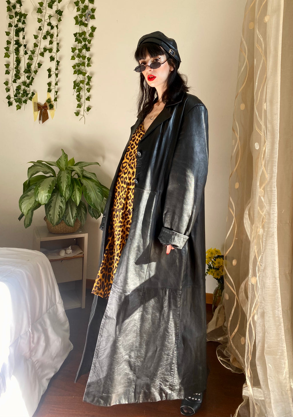 Trench in pelle monopetto