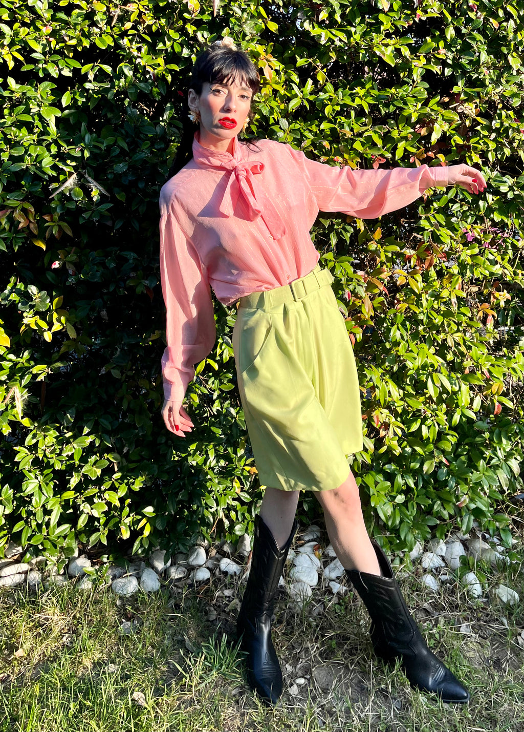 Camicia gessata jabot pastello