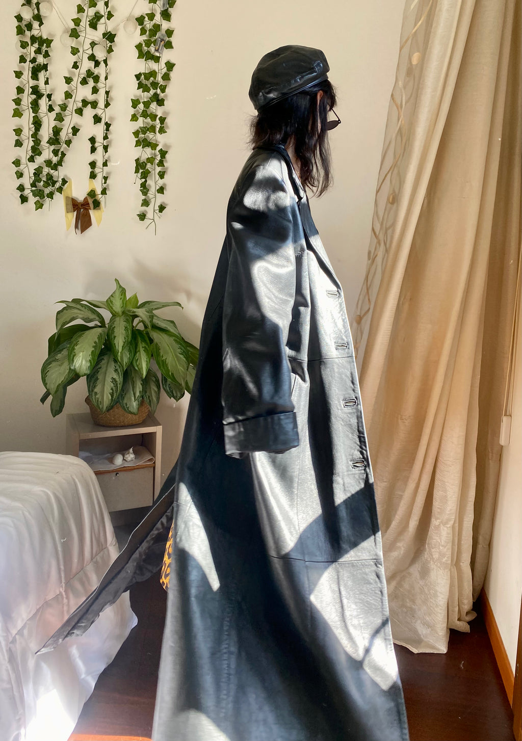 Trench in pelle monopetto