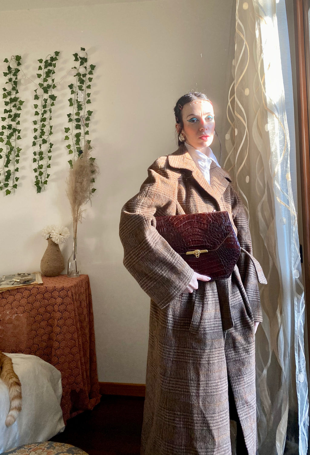 Cappotto doppiopetto moka tartan