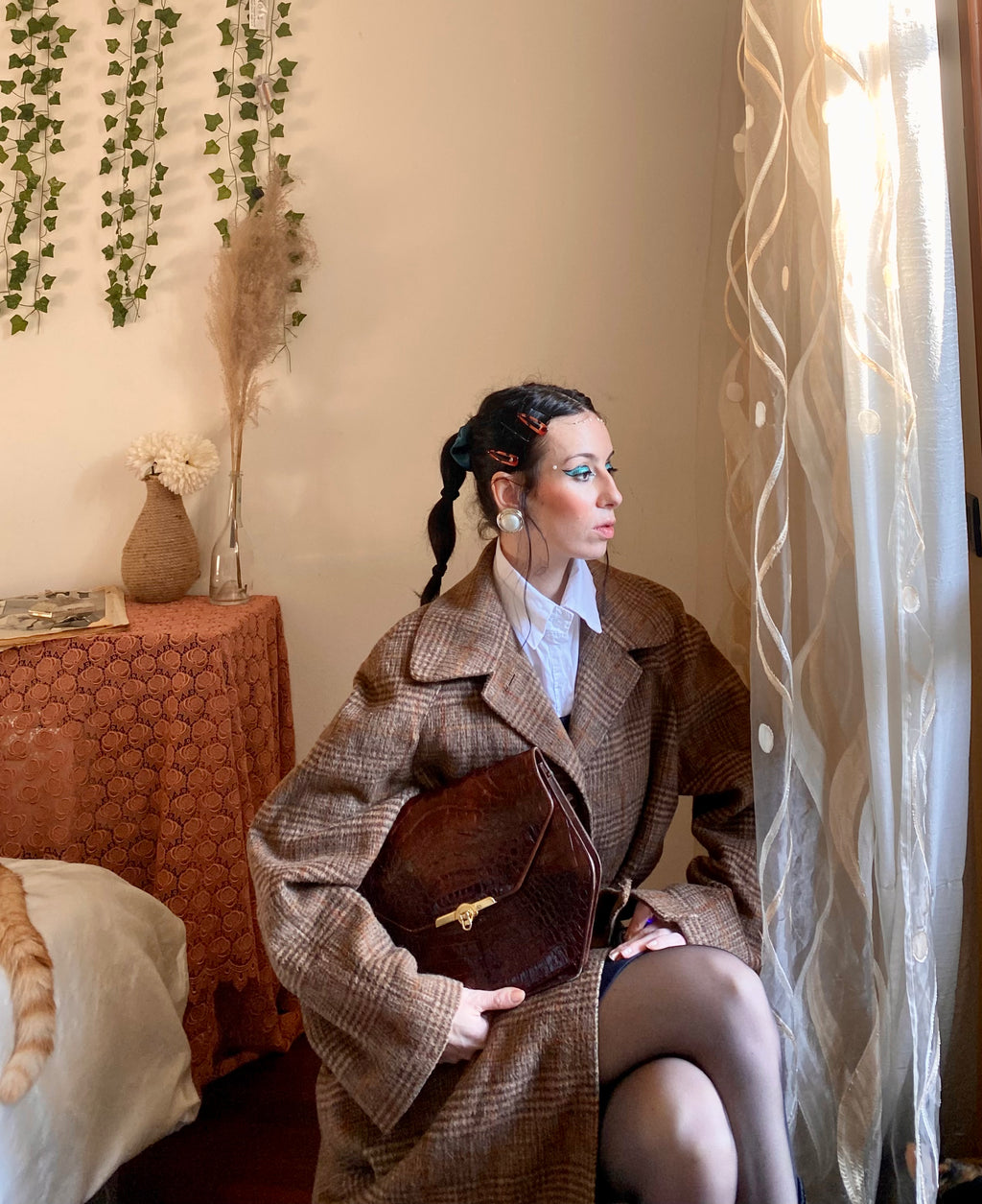 Cappotto doppiopetto moka tartan