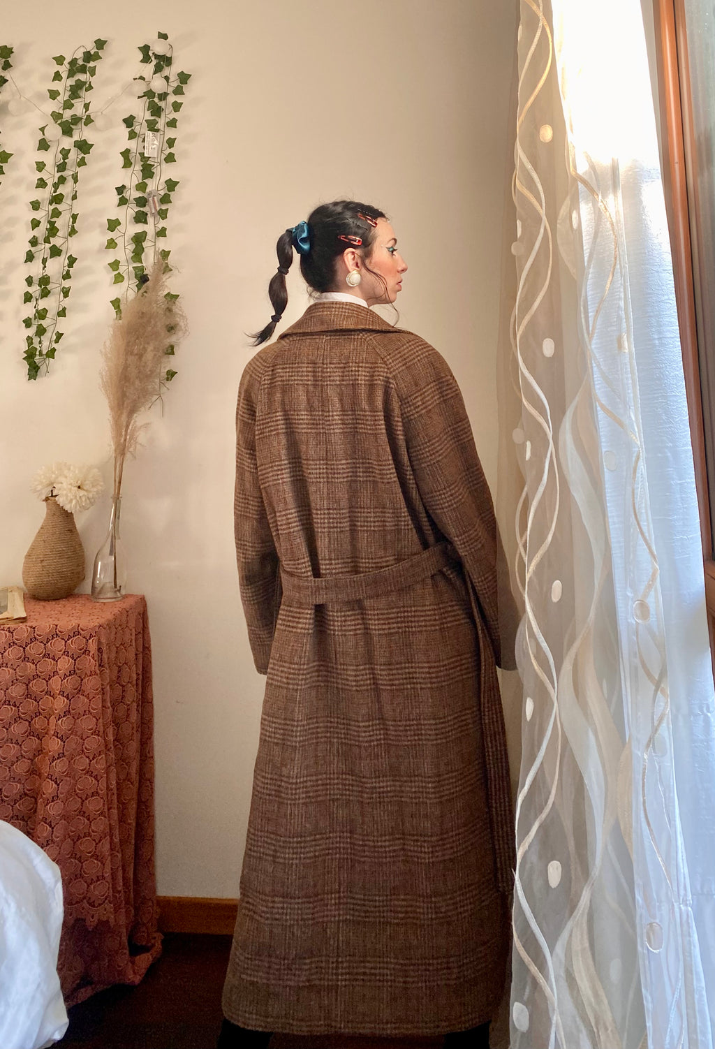Cappotto doppiopetto moka tartan