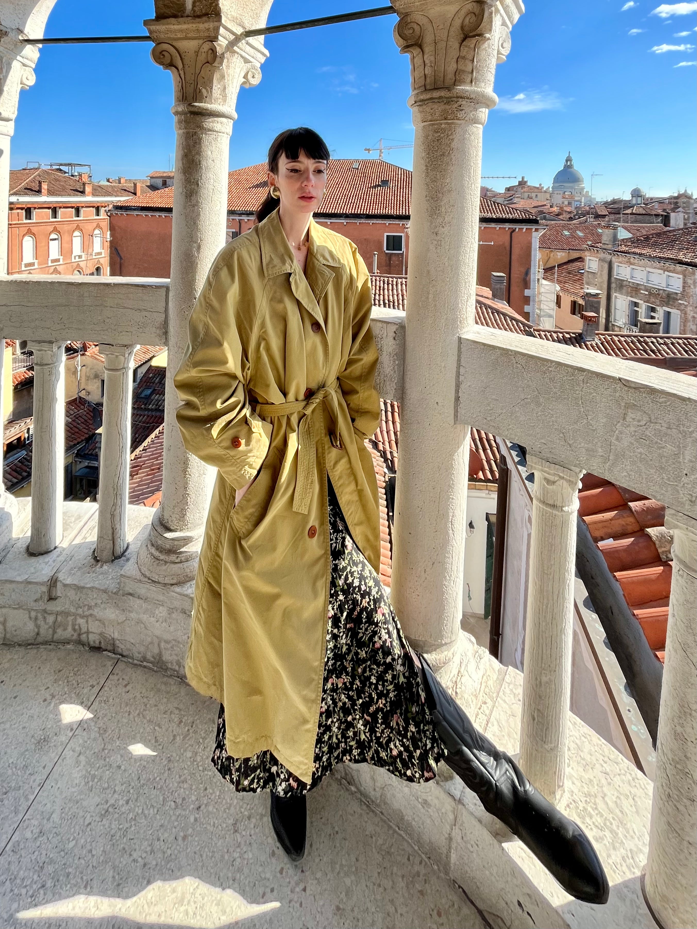 Versace sports trench-coat olive à boutonnage simple