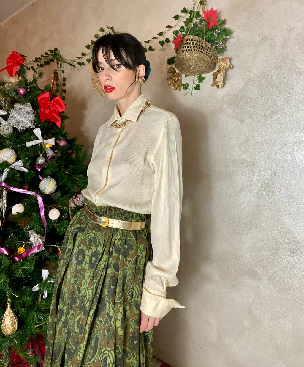 Camicia Lorenzini gessata crema