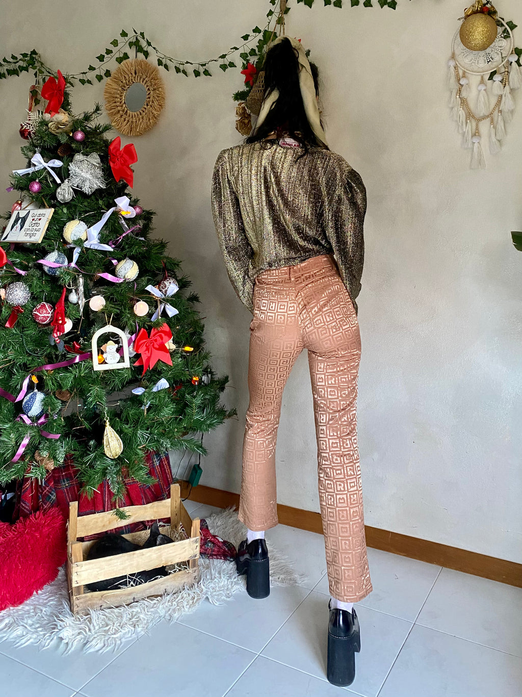 Rocco Barocco pantalone monogram satinato straight