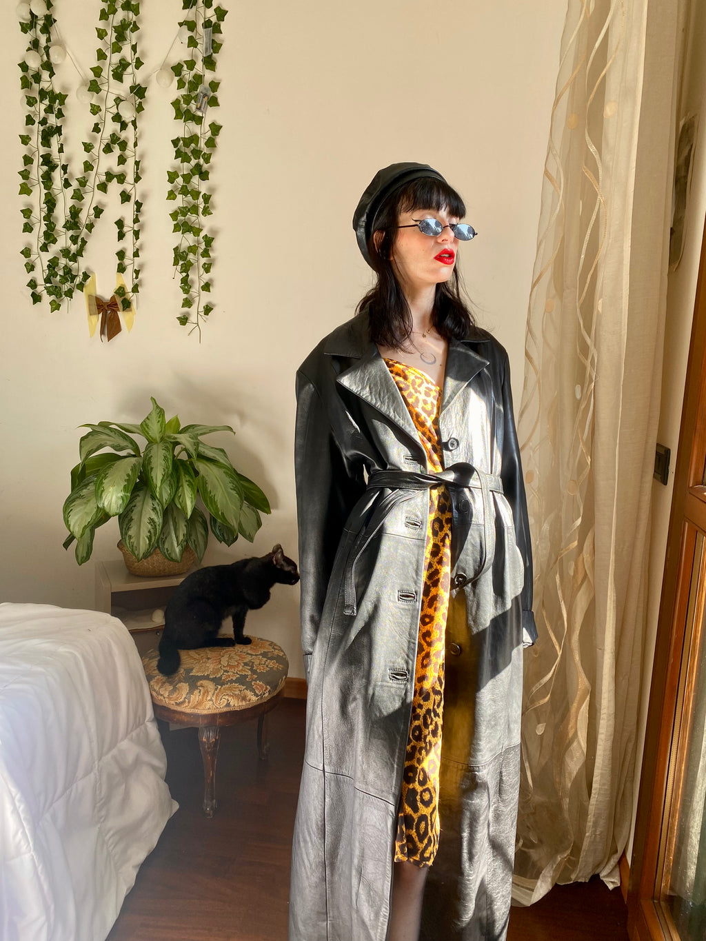Trench in pelle monopetto