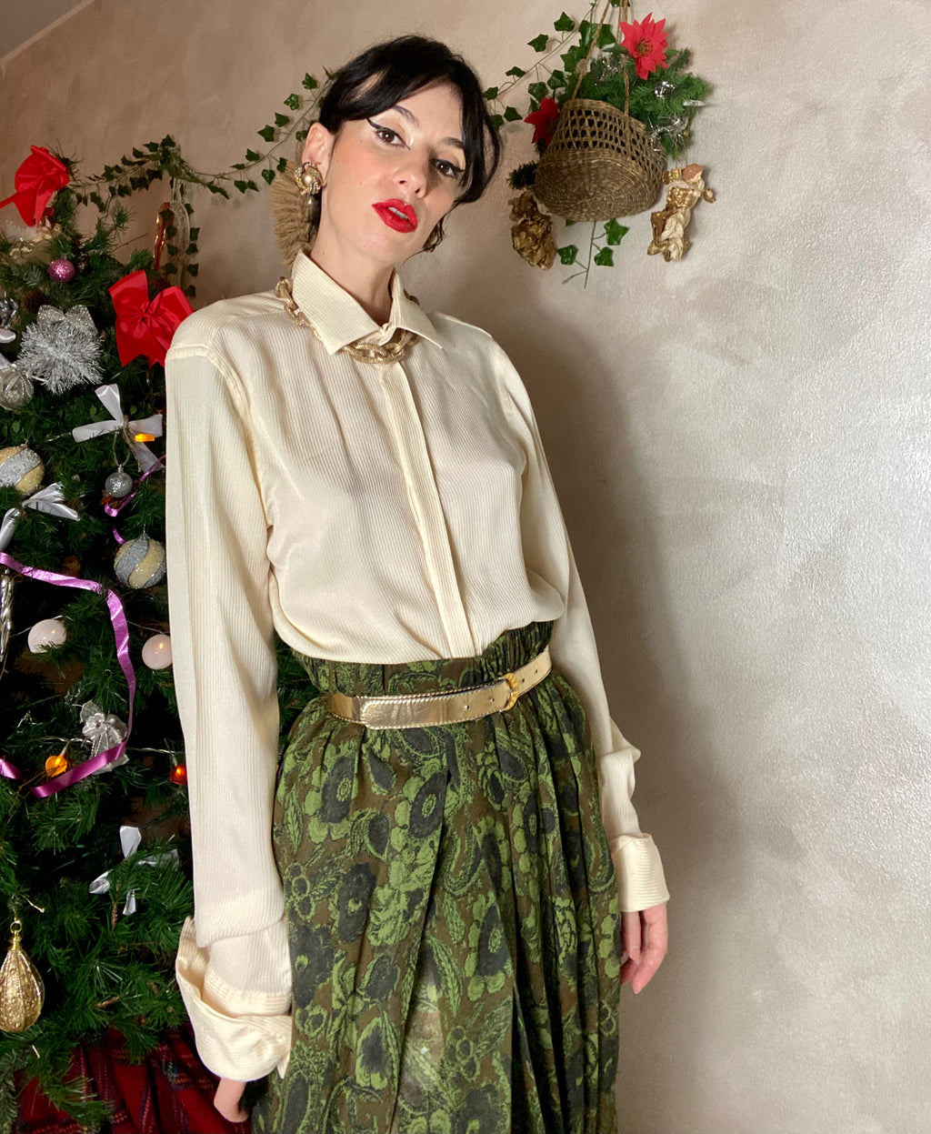 Camicia Lorenzini gessata crema