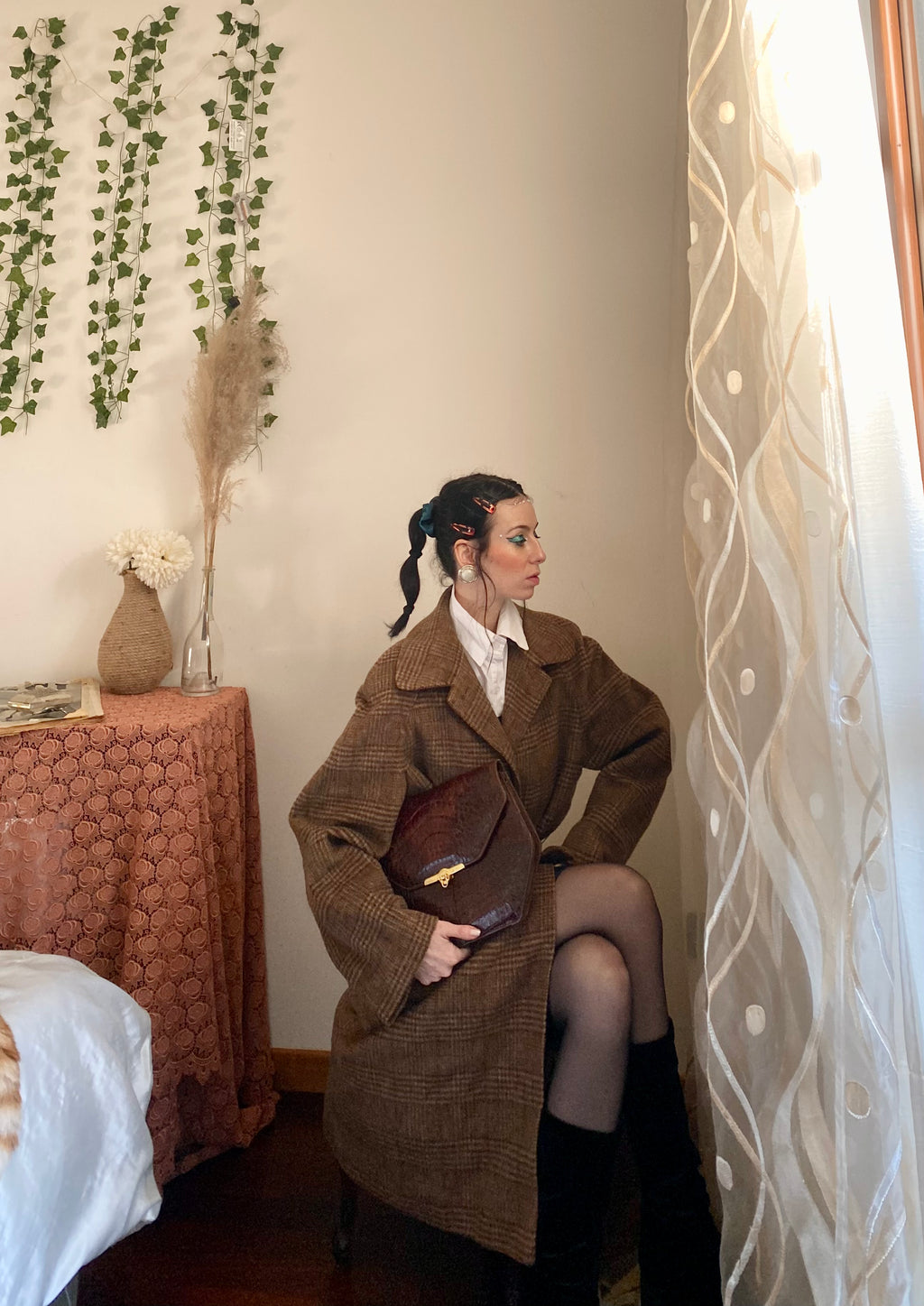 Cappotto doppiopetto moka tartan