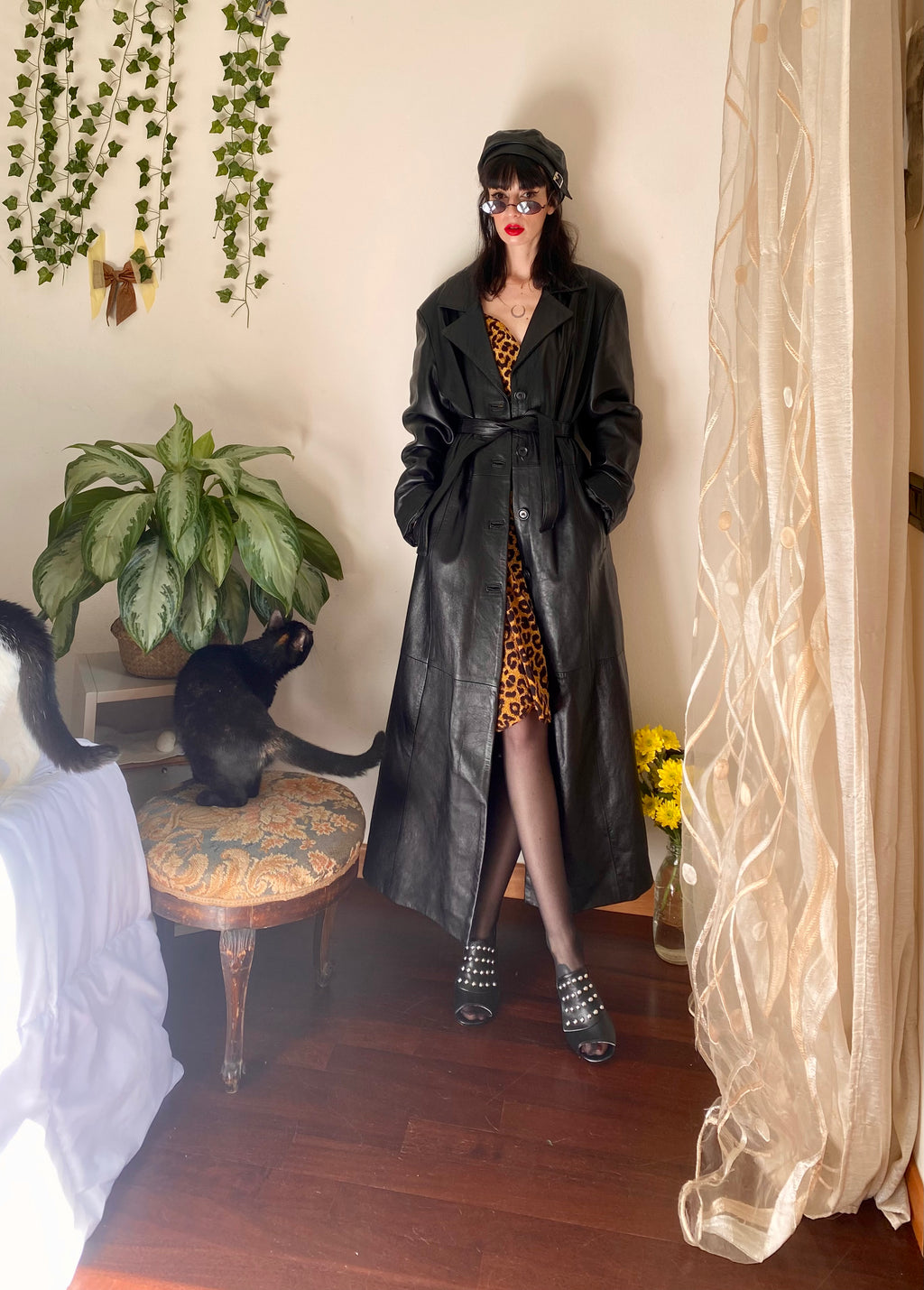 Trench in pelle monopetto
