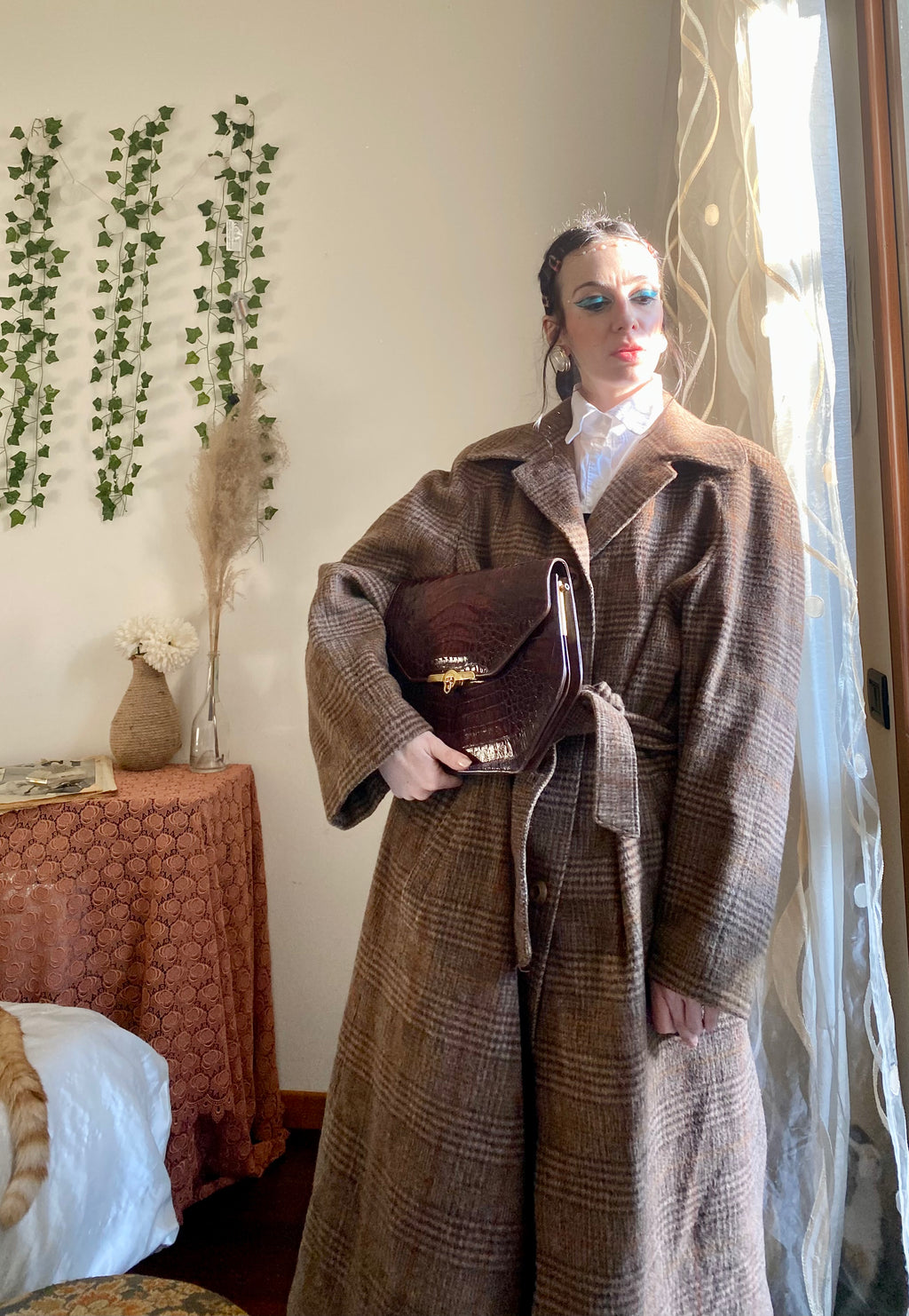 Cappotto doppiopetto moka tartan