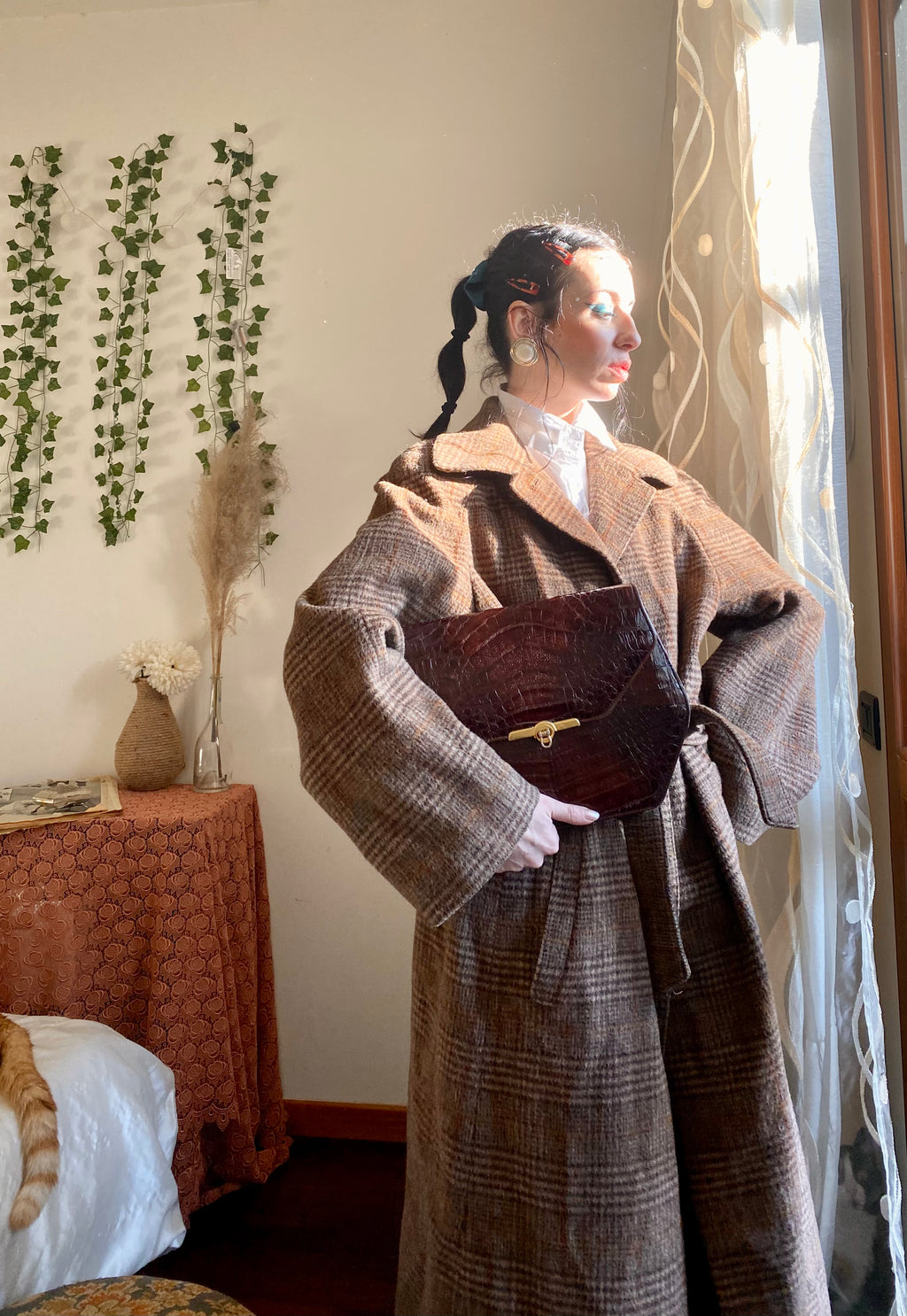 Cappotto doppiopetto moka tartan