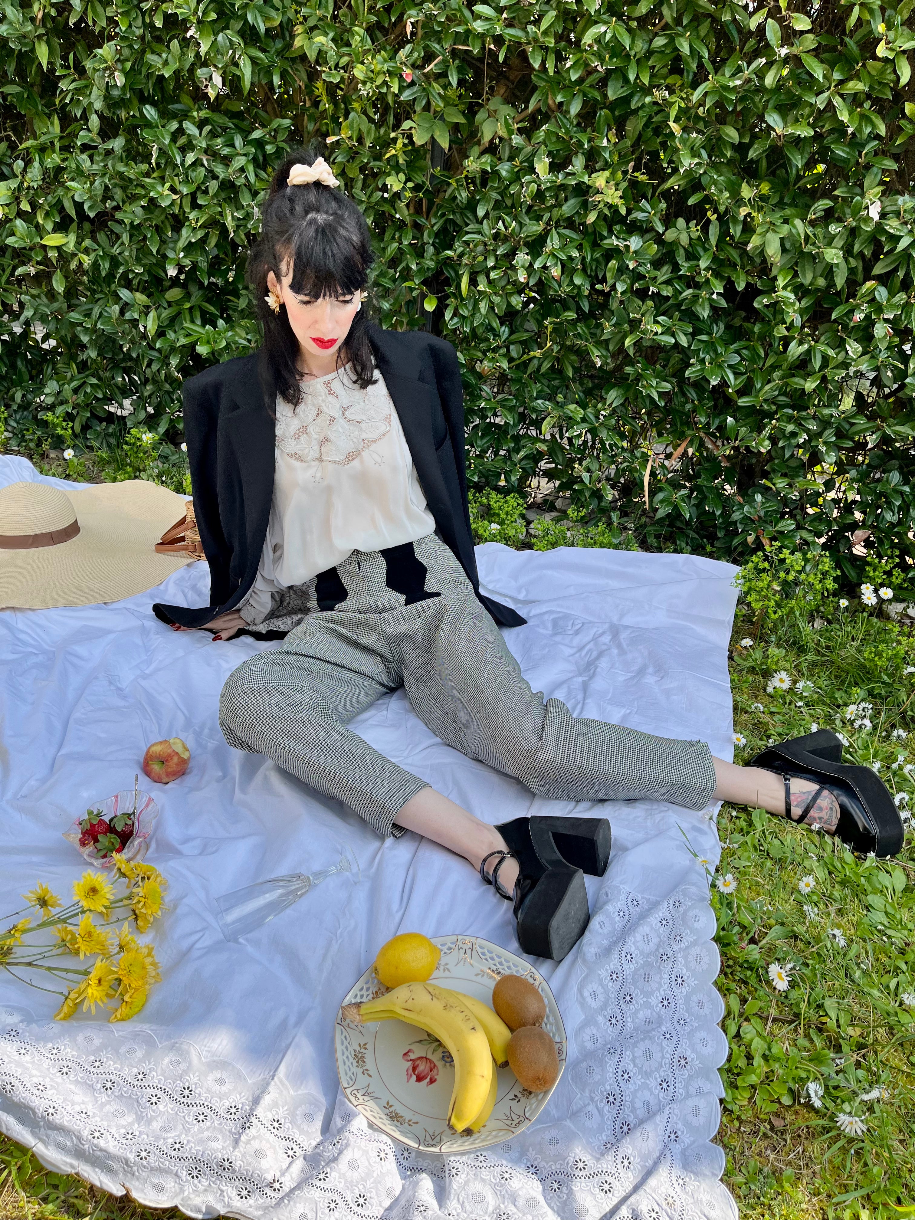 Pantalon pied-de-poule avec détails en velours