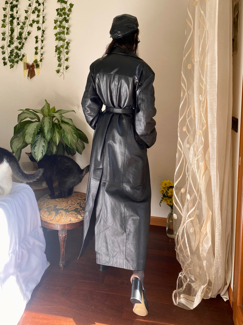 Trench in pelle monopetto