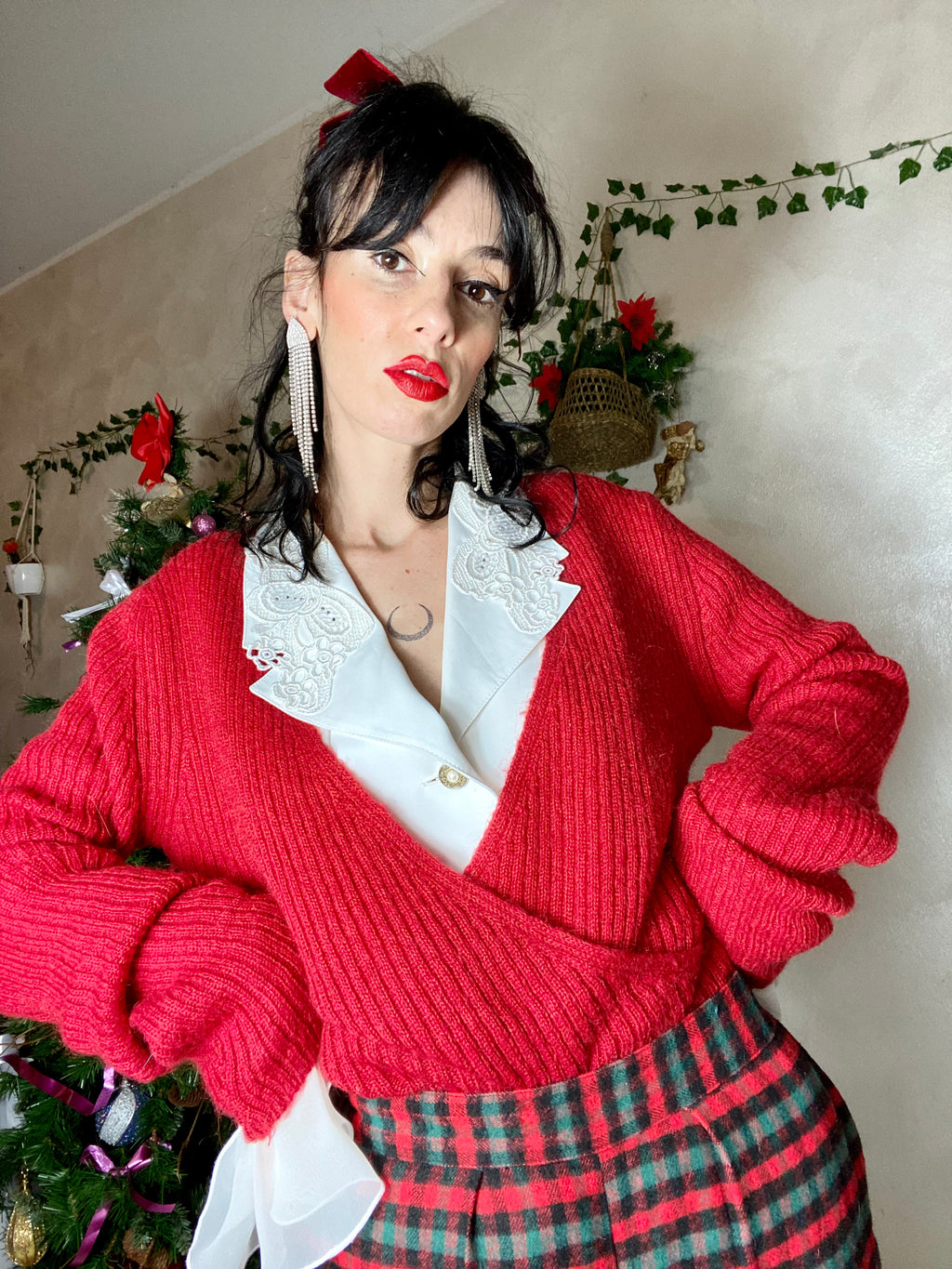 Pullover intrecciato con scollo a V