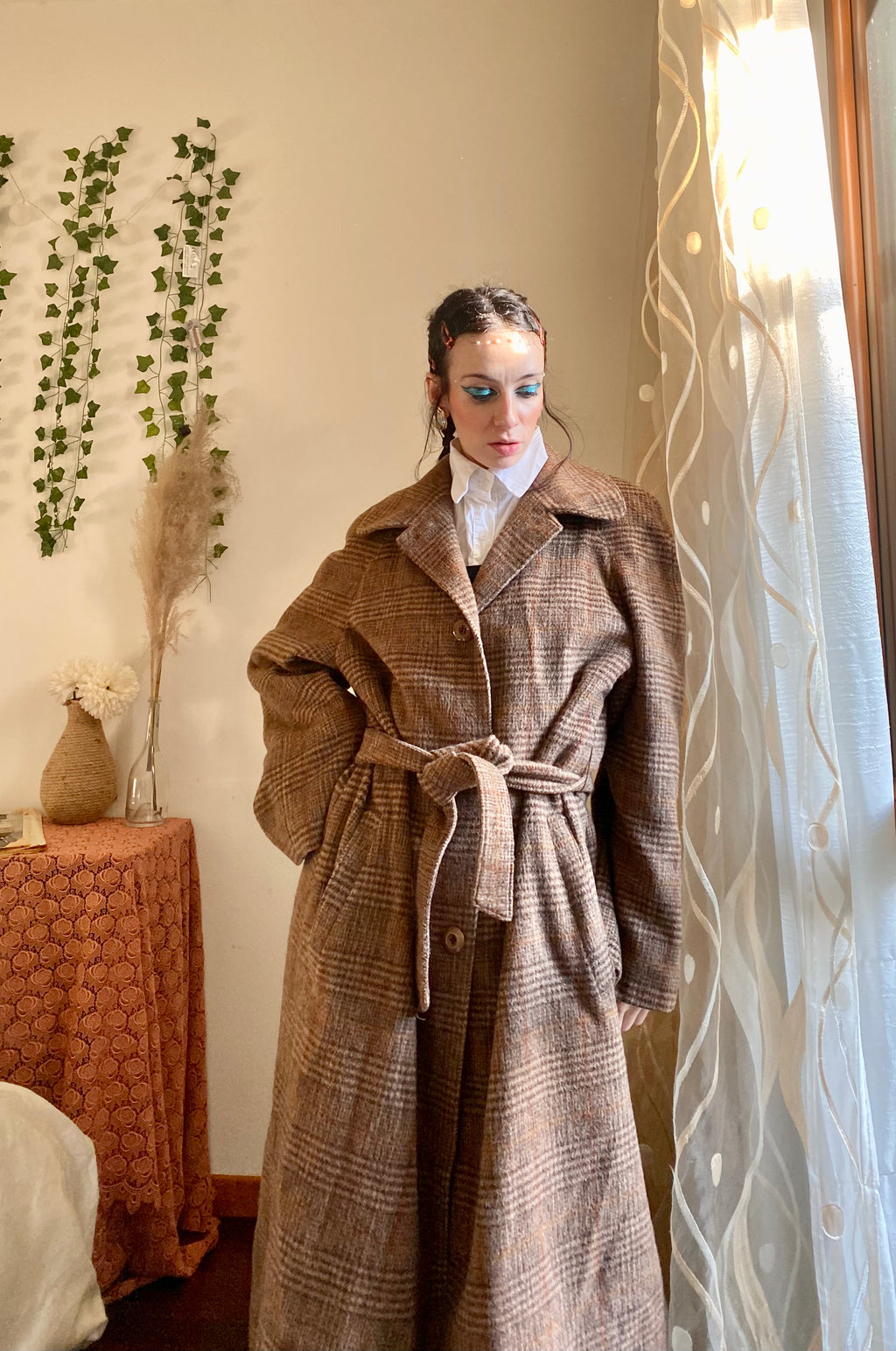 Cappotto doppiopetto moka tartan