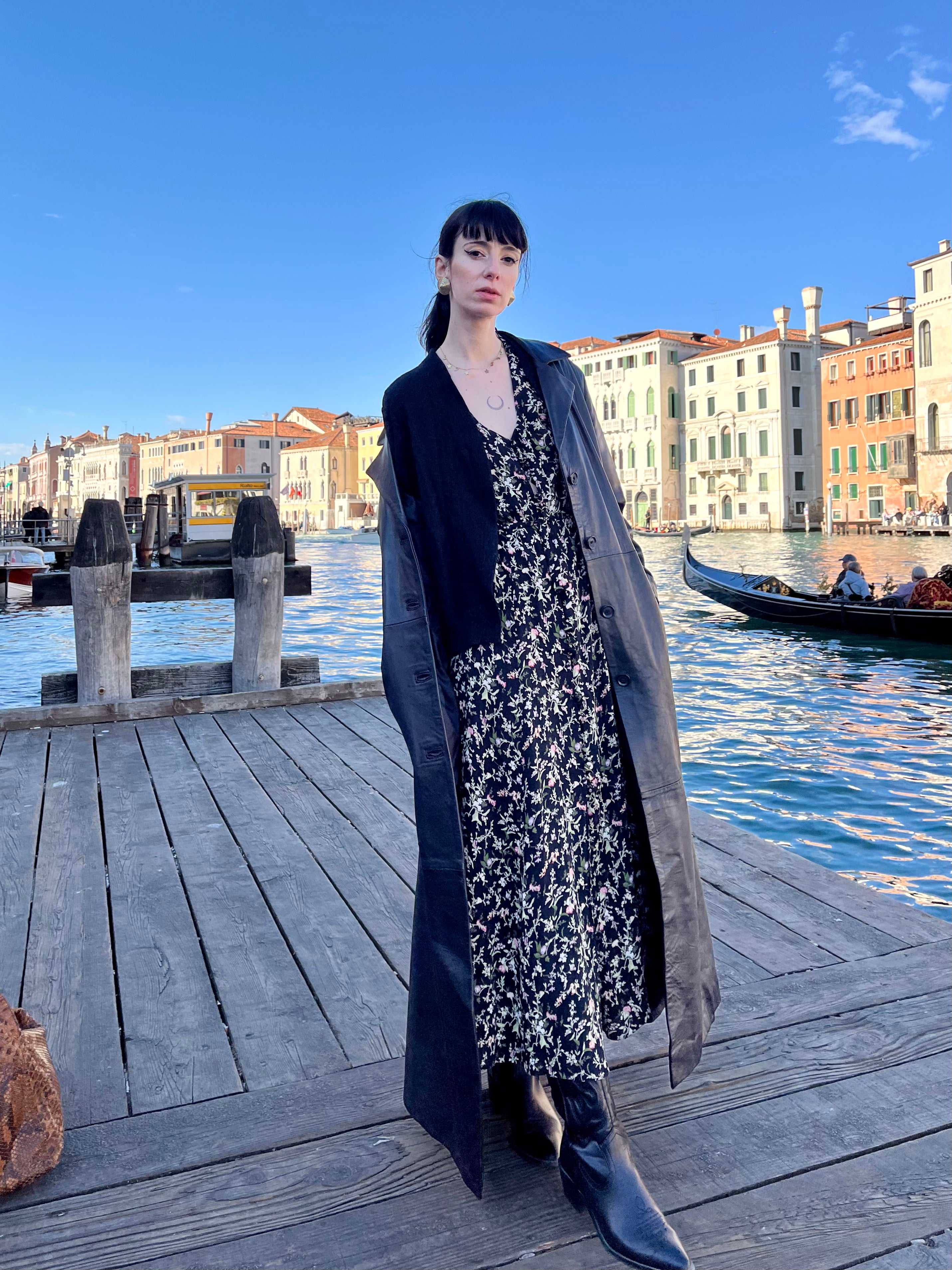 Trench-coat en cuir à simple boutonnage