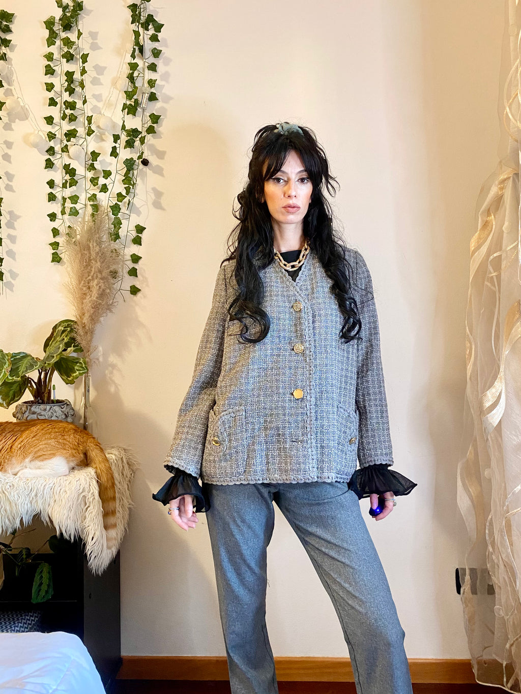 Blazer Vichy raffinato senza colletto