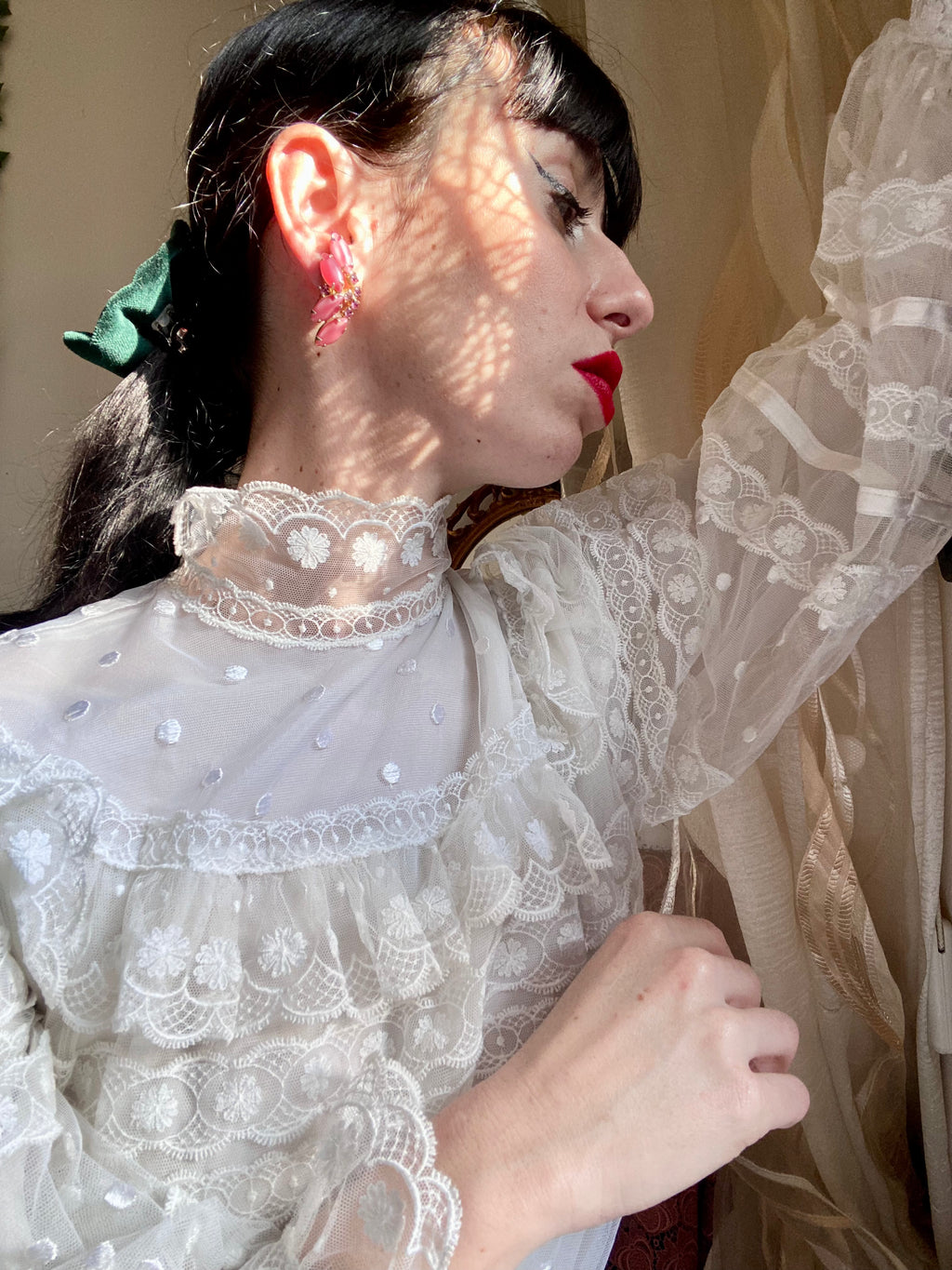 Orecchini rosa anni ‘80 con strass