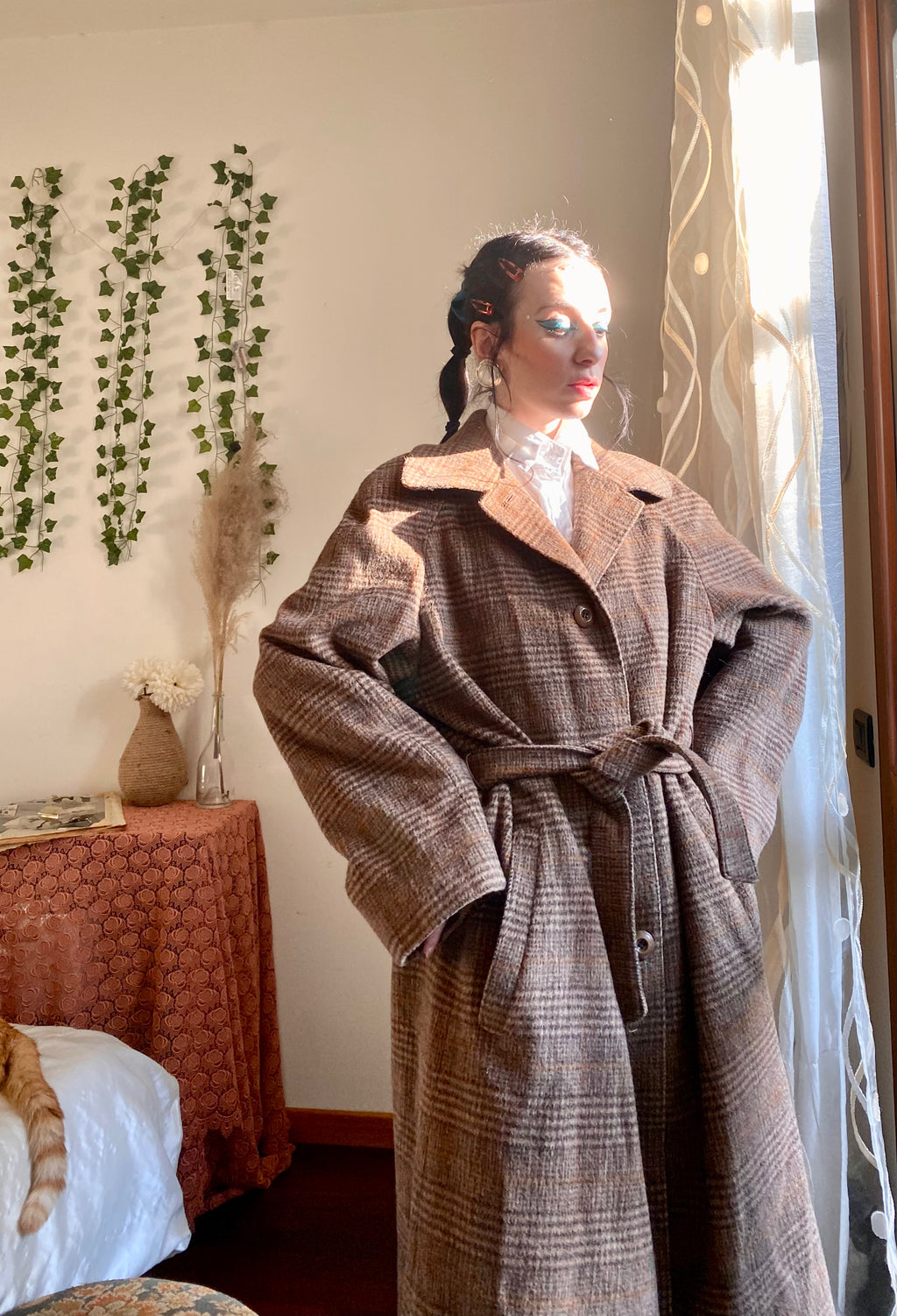Cappotto doppiopetto moka tartan