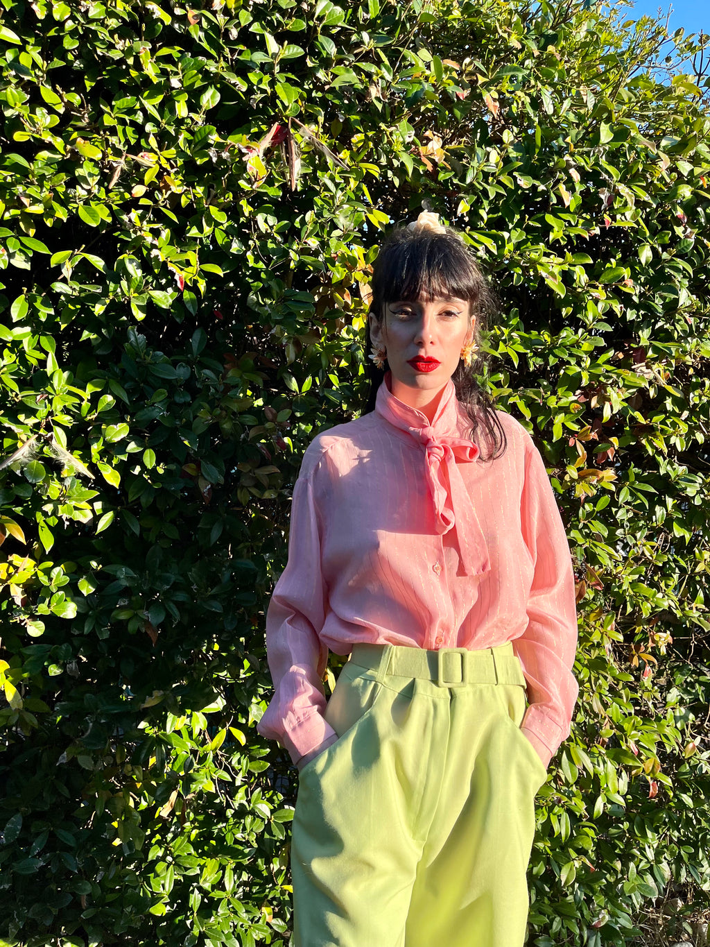 Camicia gessata jabot pastello