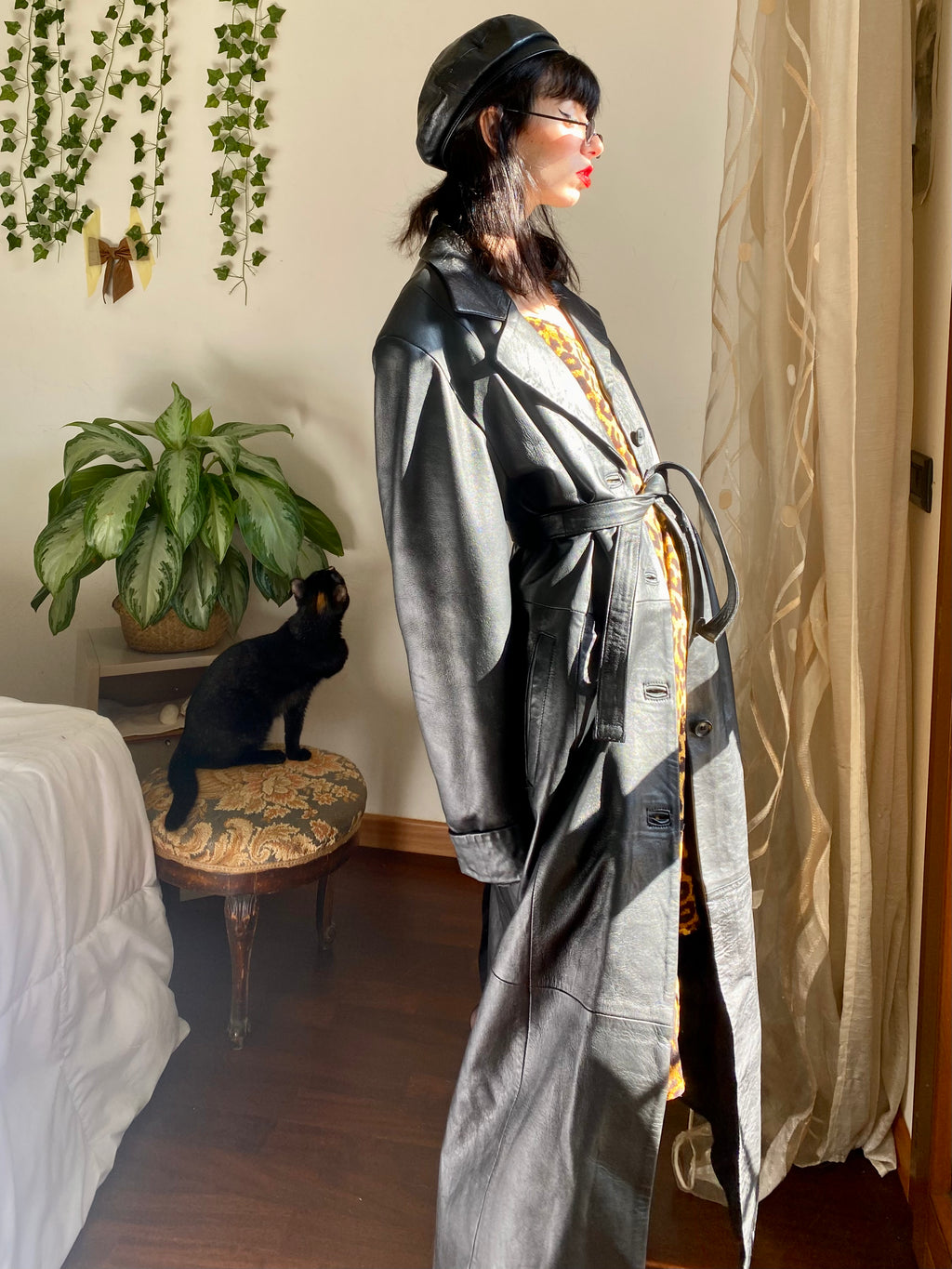 Trench in pelle monopetto