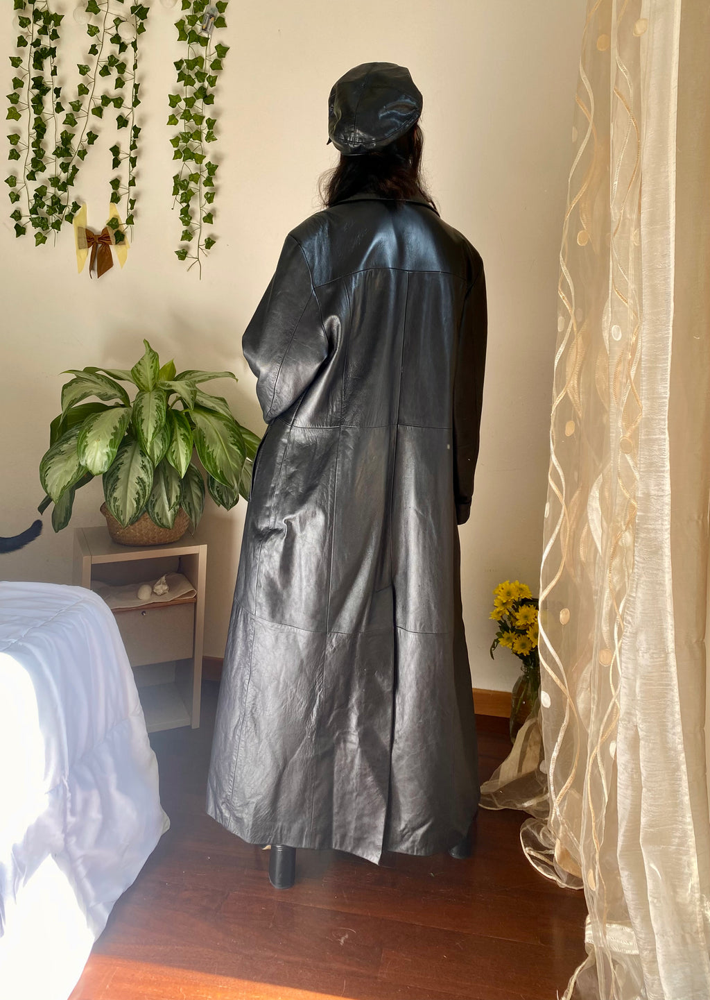 Trench in pelle monopetto