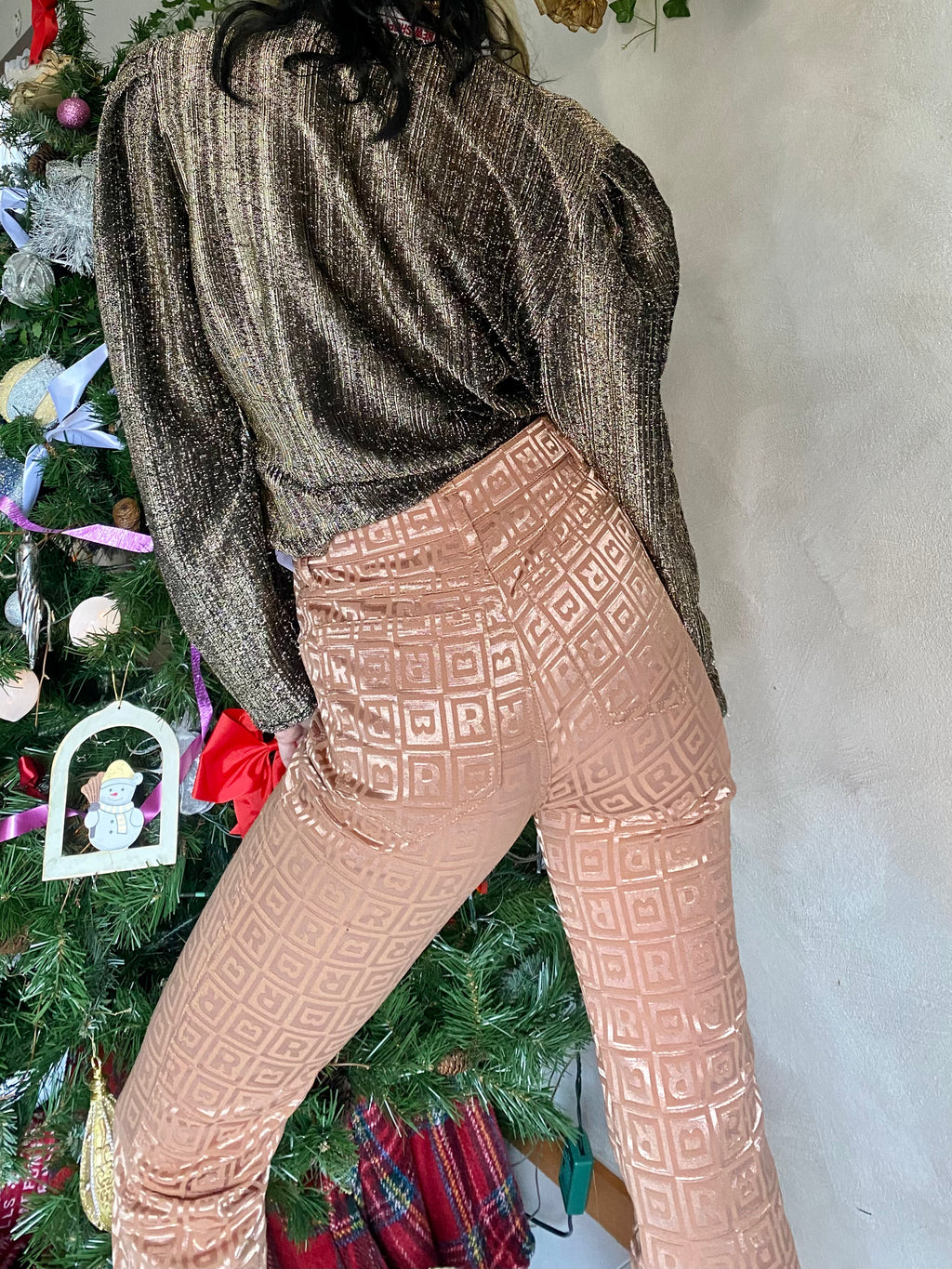 Rocco Barocco pantalone monogram satinato straight