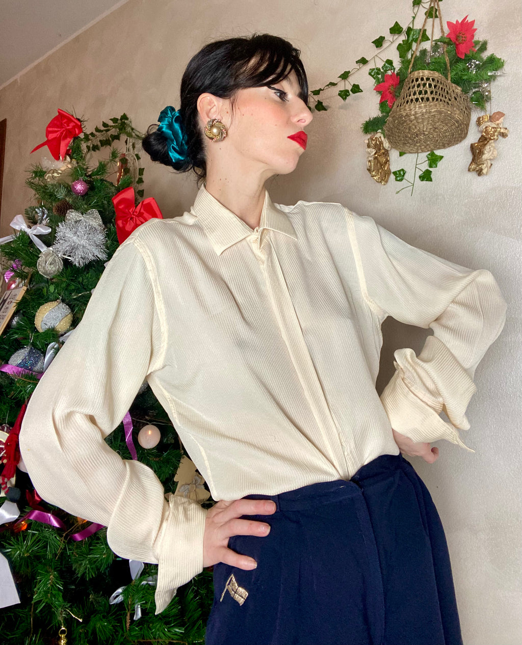 Camicia Lorenzini gessata crema