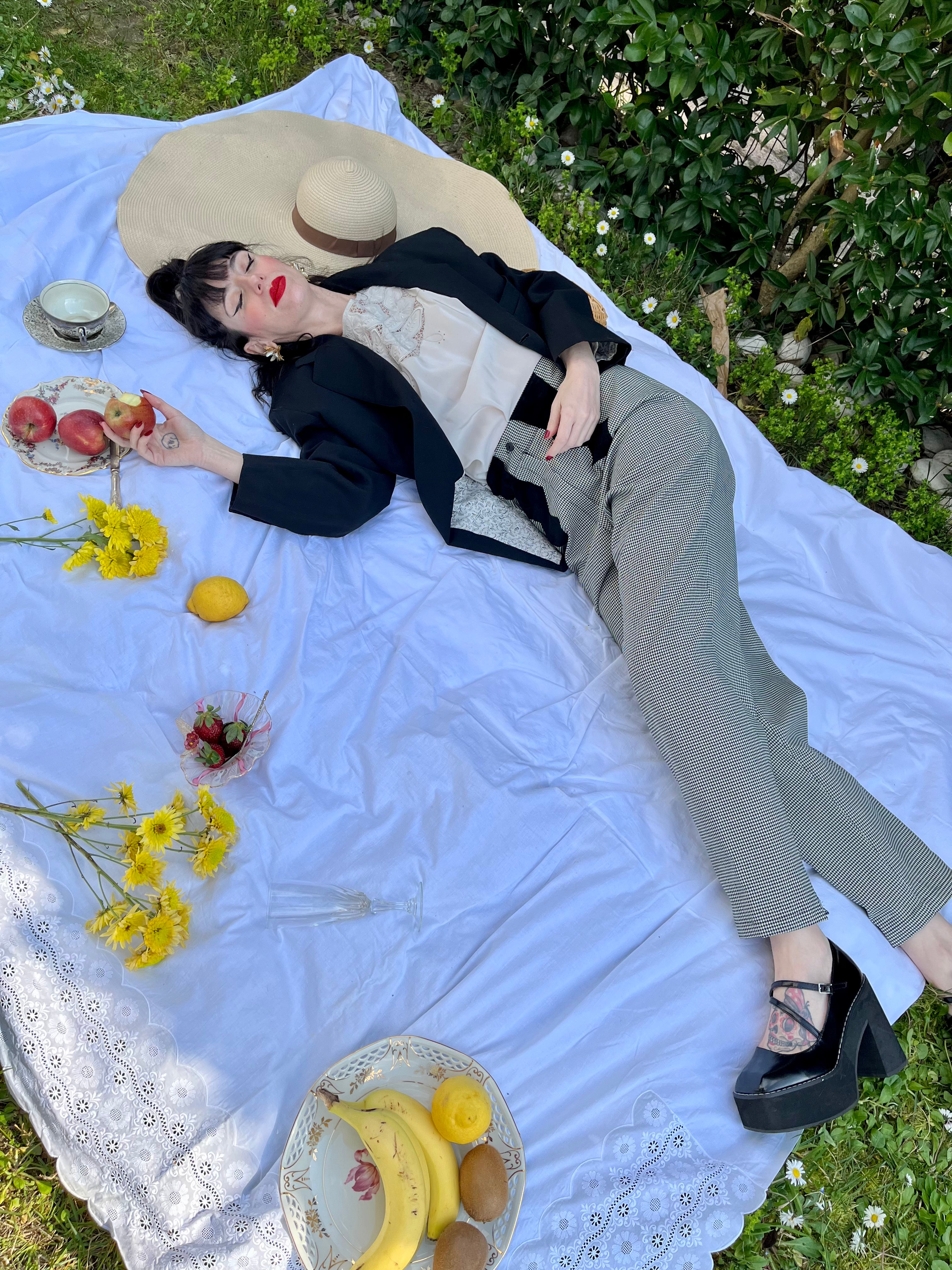 Pantalon pied-de-poule avec détails en velours