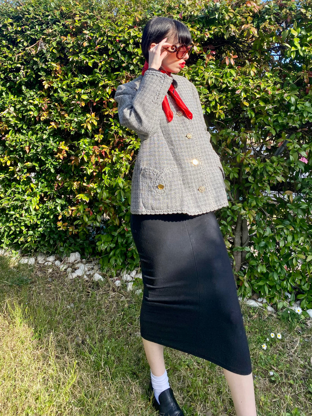 Blazer Vichy raffinato senza colletto