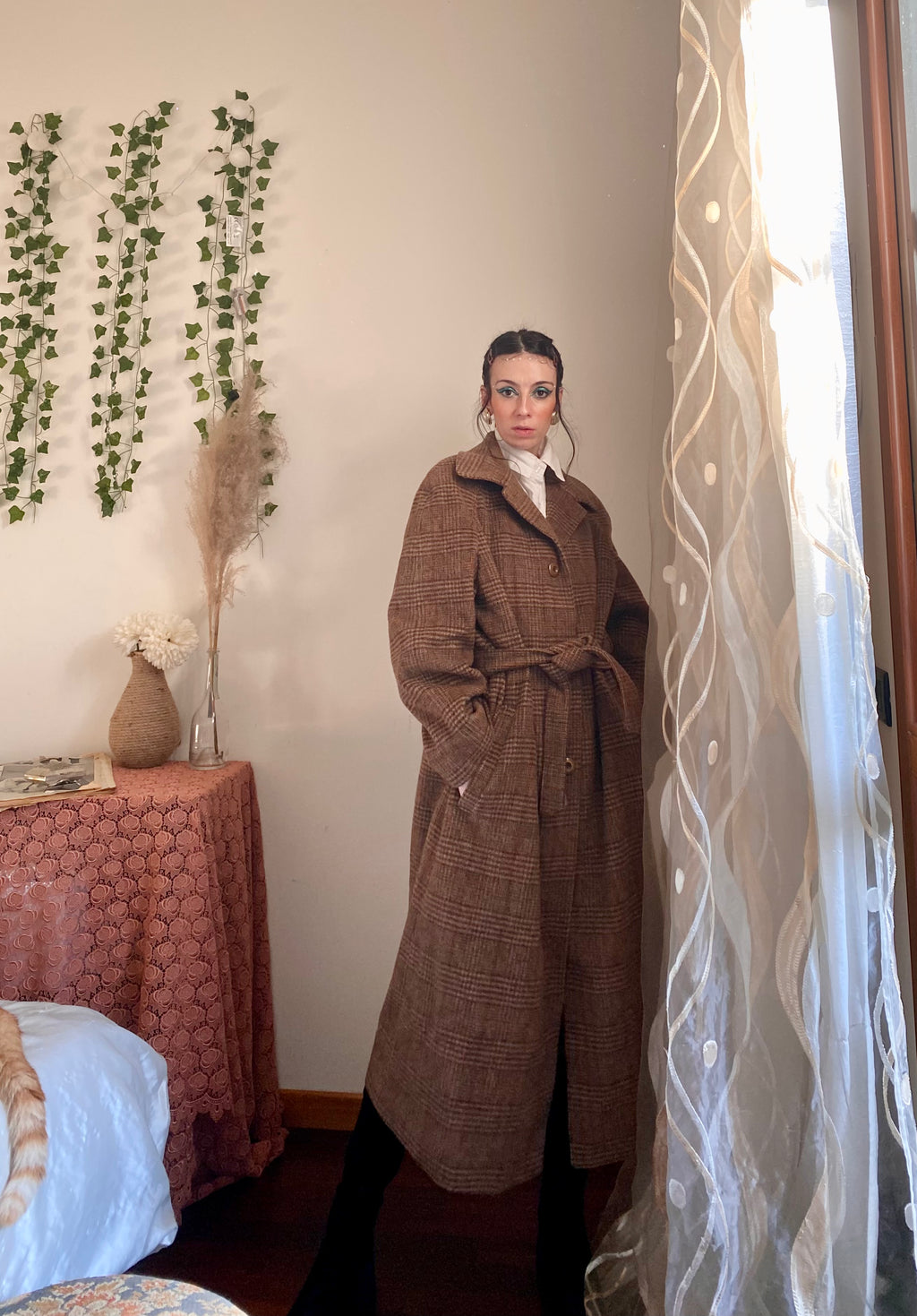 Cappotto doppiopetto moka tartan