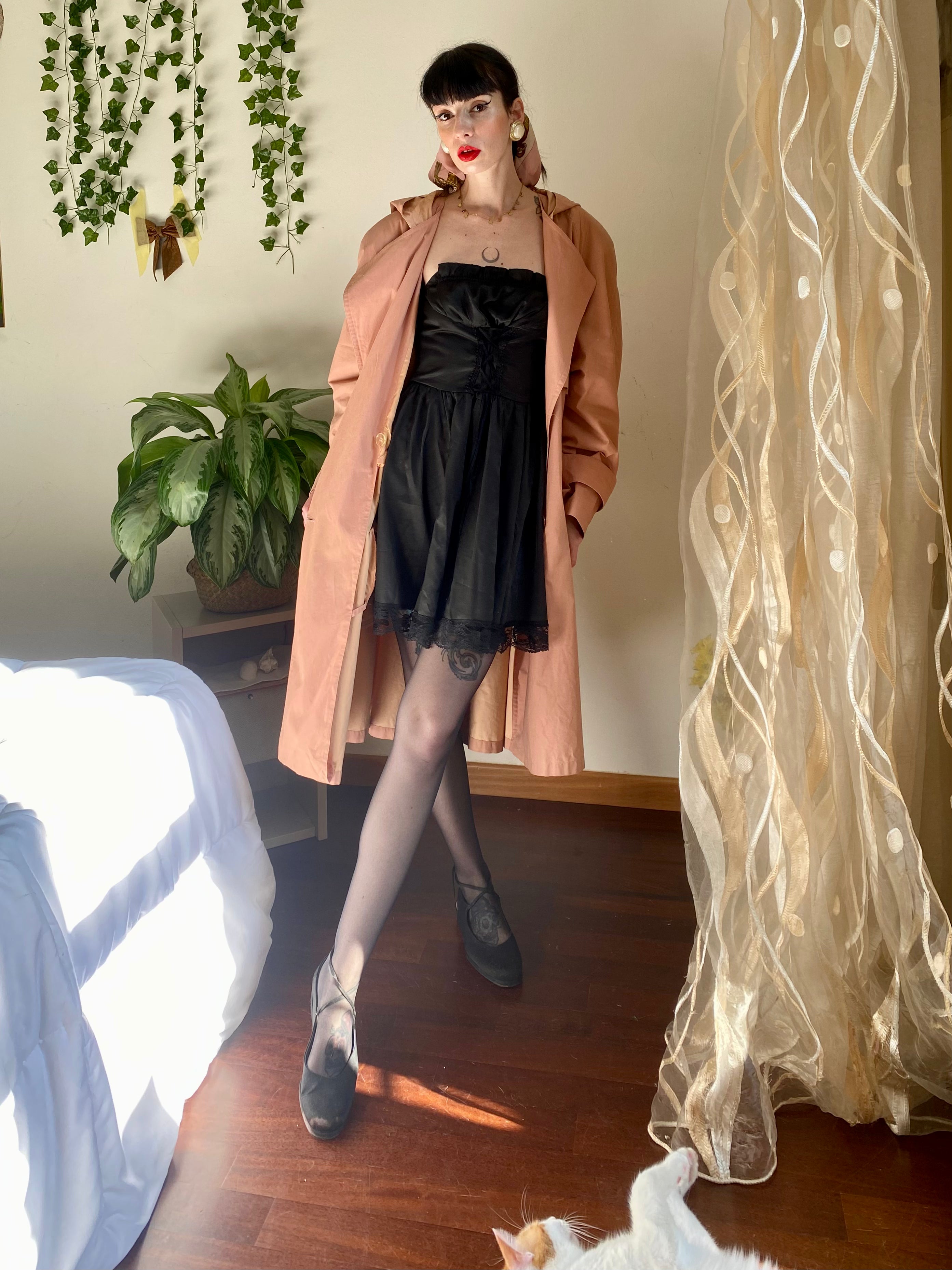 Trench-coat saumon croisé à capuche de Bertol