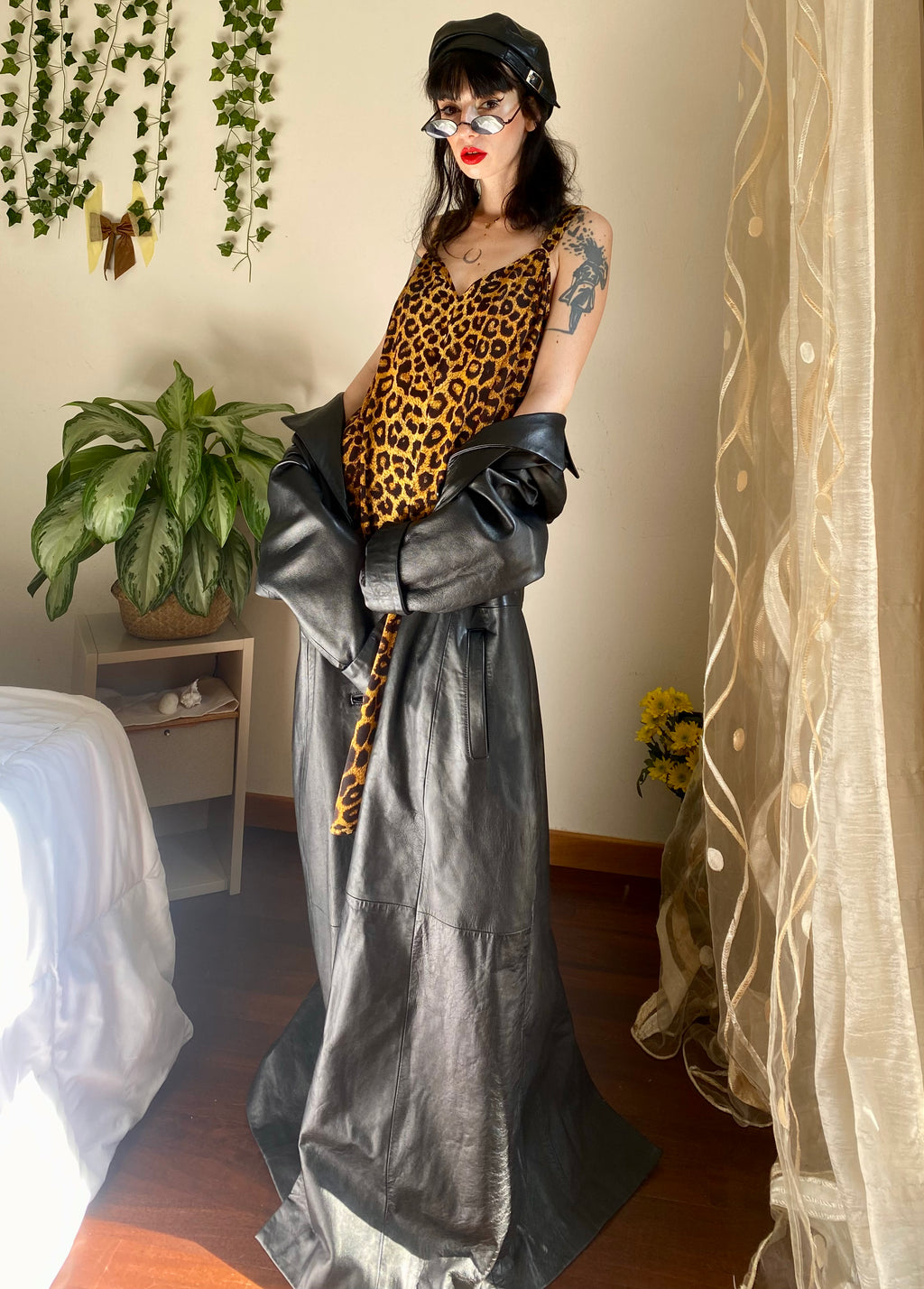 Trench in pelle monopetto
